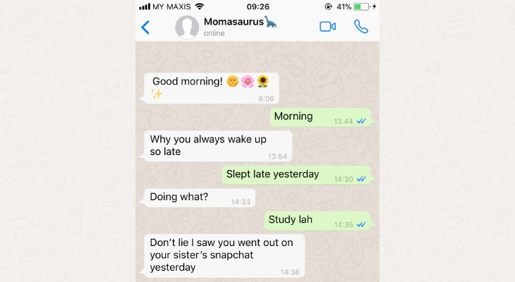 Text Conversations With Your Parents While At University - 5 Getting caught red-handed lying on social media